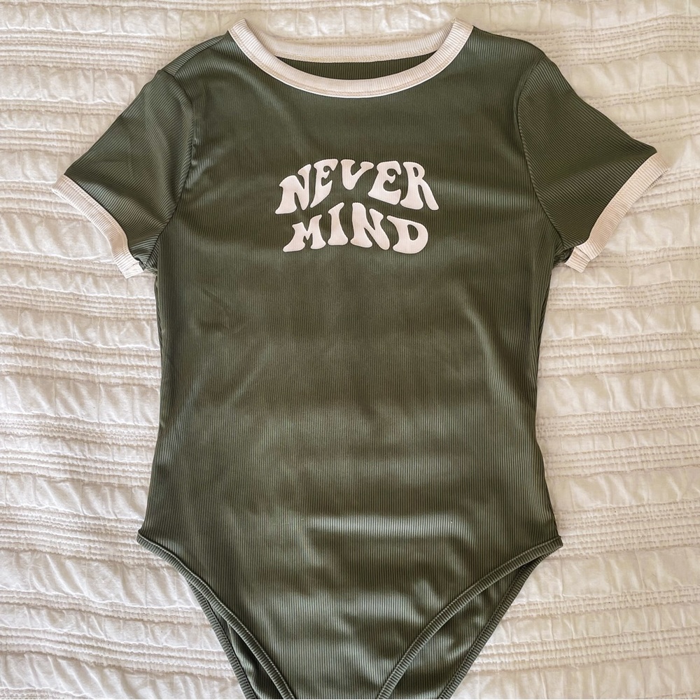 Shein Green Ribbed Hippie Trippie Retro Bodysuit NWOT Womens Large
